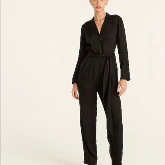 J. Crew Cupro Blend Tuxedo Jumpsuit Black Sz 6 NWT - Picture 2 of 13